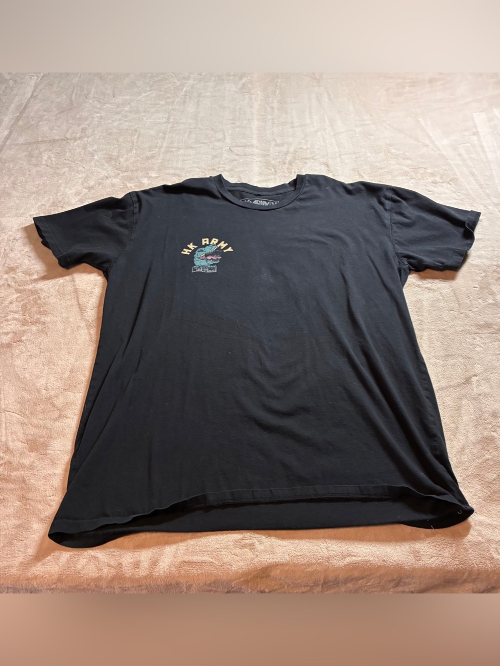 HK Army Stomping Cities Dinosaur Graphic T Shirt Black Mens 2XL Paintball Y2K